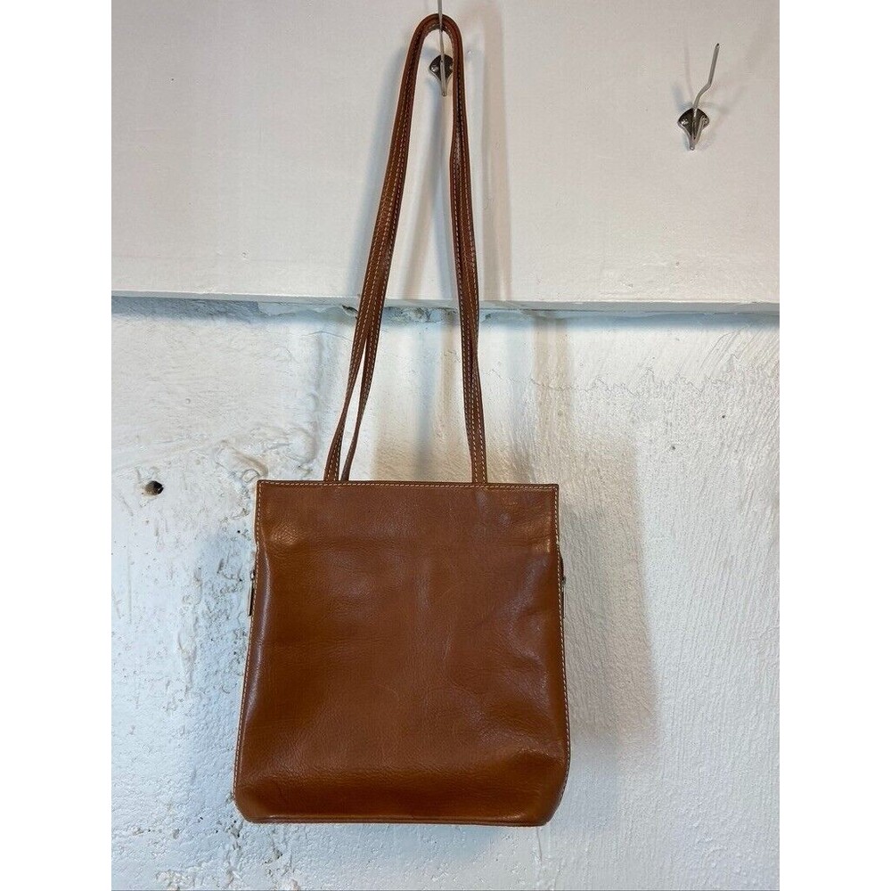 FLORENCE MADE IN ITALY BROWN LEATHER EXPANDABLE DOUBLE HANDLE BAG 10 X 10